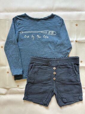 Fits 4/5 Cotton Blue Kids Long Sleeve Top and Shorts Set - 'Live by the Lake'